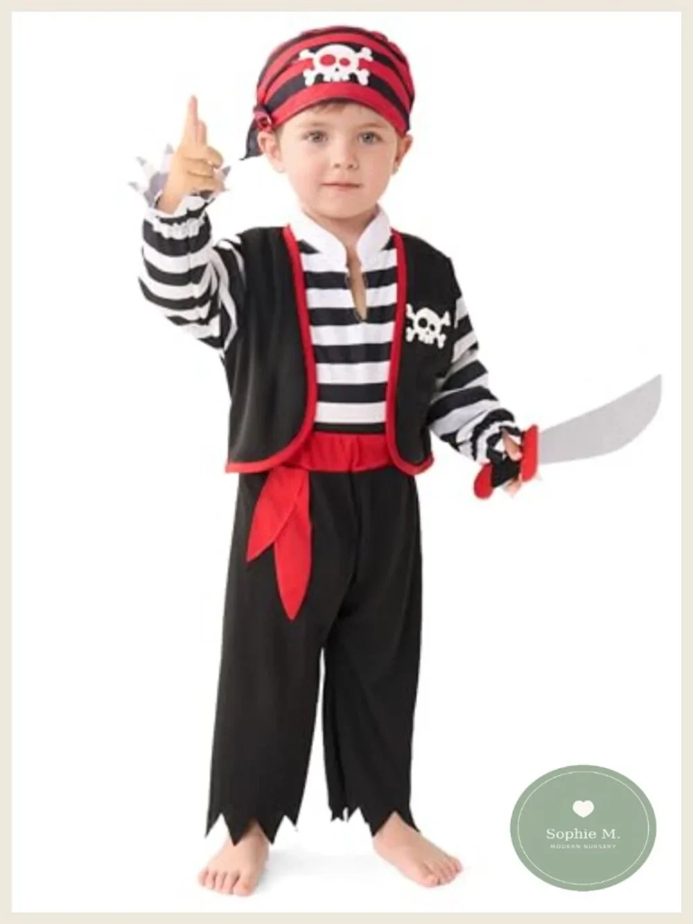 Infant Pirate Costume Set with Vest, Shirt, Pants & Fabric Knife - Halloween